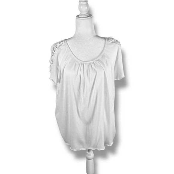 New York Laundry Tie Up Sleeve White Tee Sz M - Picture 10 of 10